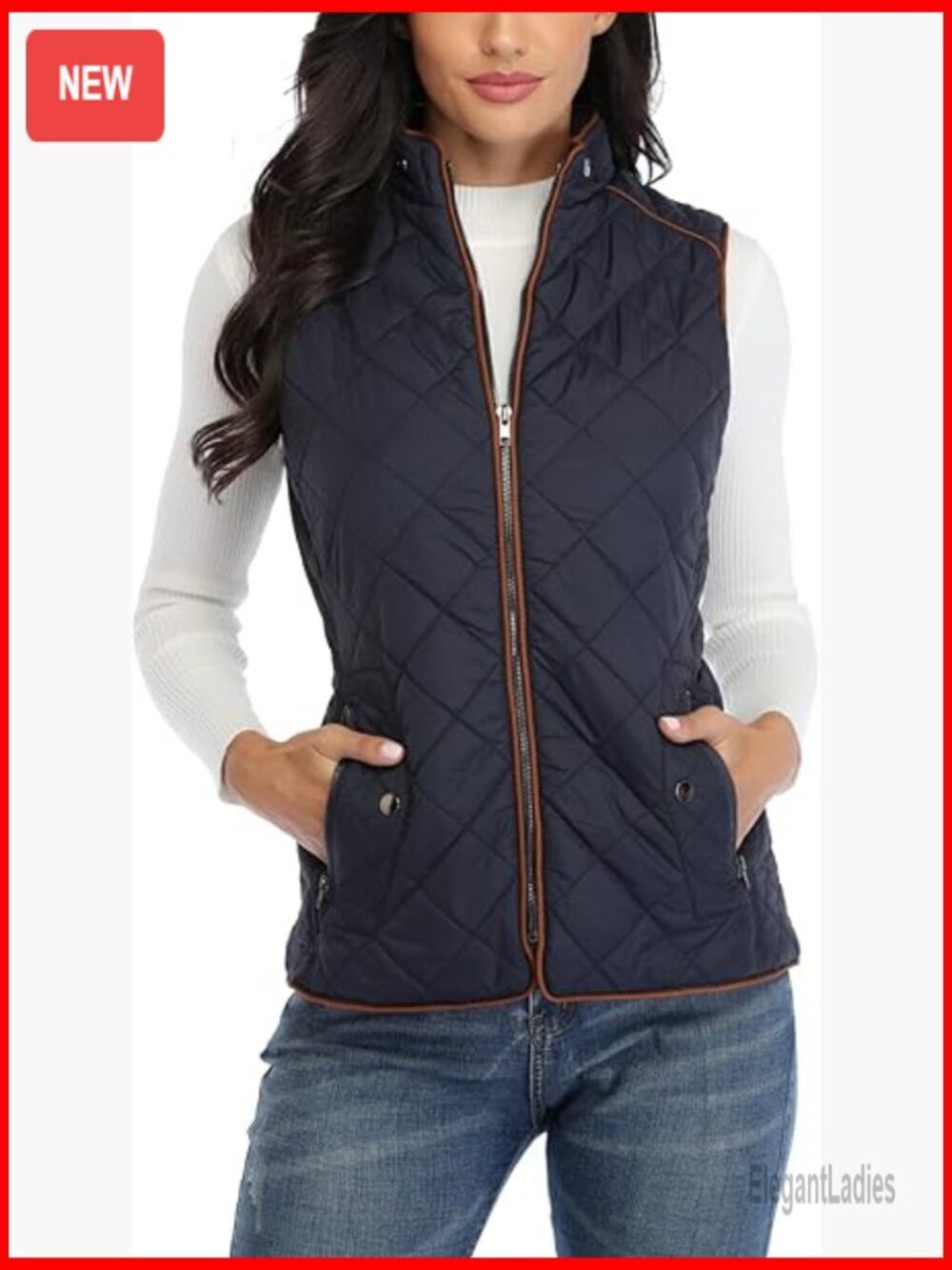Women's Quilted Puffer Vest Sleeveless Zip Up Jacket with Pockets